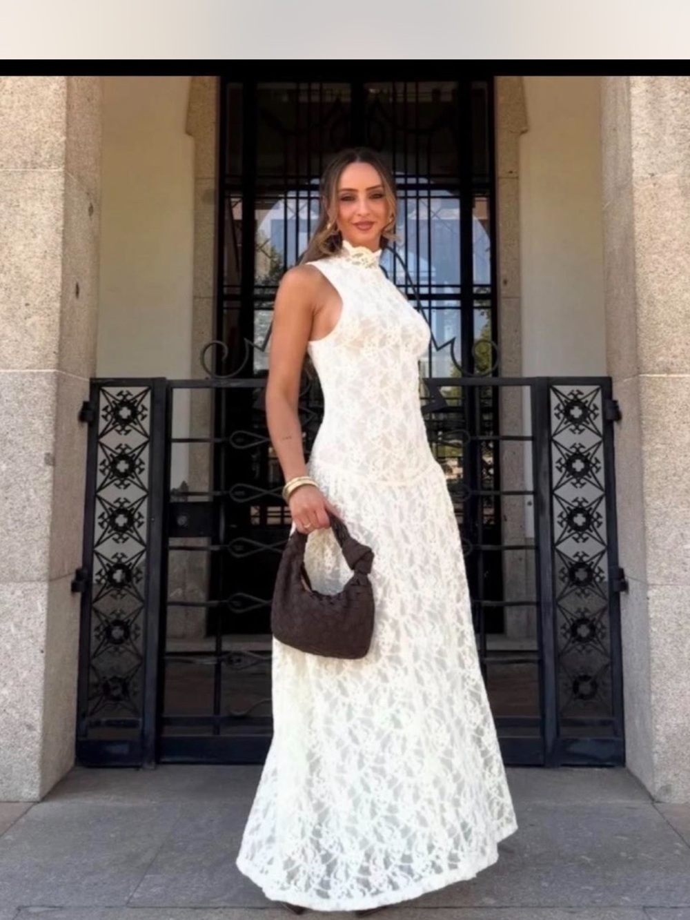 Zara White Lace High-Neck Sleeveless Maxi Dress
